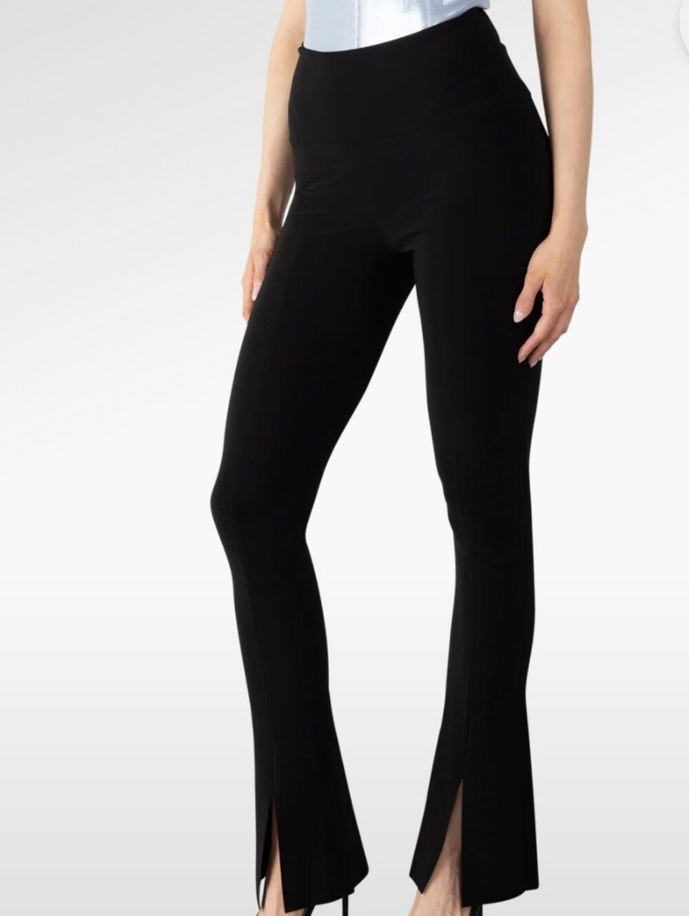 Norma Kamali Black Spat Flare Leggings with Front Slits